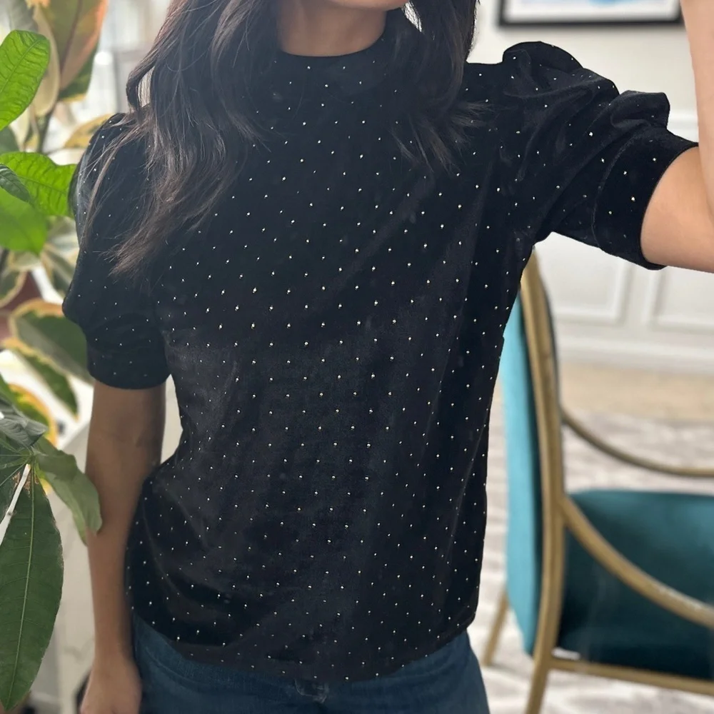 Nanette Lepore gold studded velvet blouse